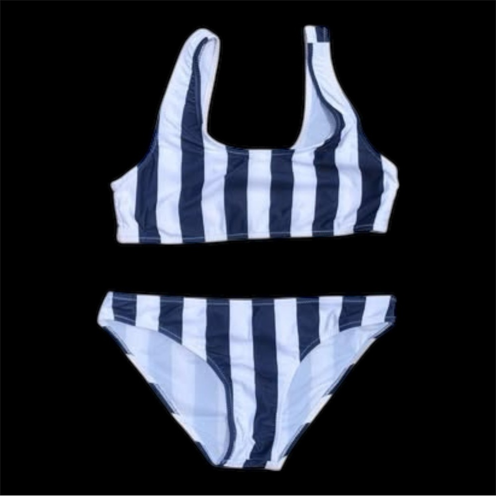 Women's Blue & White Striped Bikini Size Large Unbranded NWOT